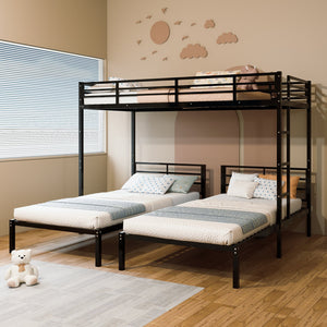 English Elm Triple Bunk Bed Steel Frame Sleeps Three Kids with Noise Reduced Powder Coated Design W3752S00013