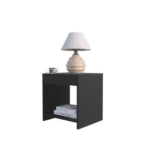 English Elm Anegam Modern Nightstand with Open Shelf, Black — Compact Minimalist Bedside Table for Small Spaces B128P245000