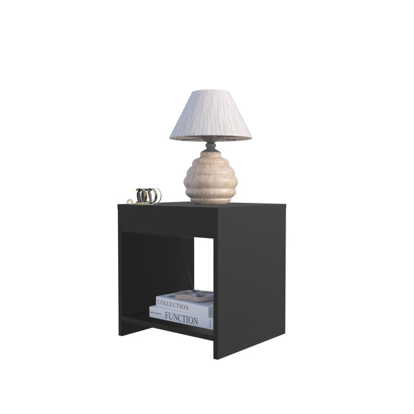 English Elm Anegam Modern Nightstand with Open Shelf, Black — Compact Minimalist Bedside Table for Small Spaces B128P245000