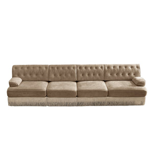 English Elm 135" Modular Chesterfield Sectional Velvet Tufted Sofa with Tassel Skirt for Lounge Rooms Camel W714S01699