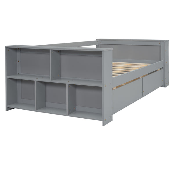 English Elm Twin Pine Wood Daybed with Shelves & Drawers, Gray — Space-Saving Twin Sofa Bed with Storage, Sturdy WF324220AAE