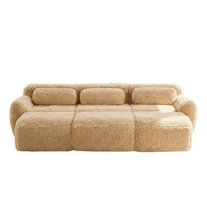 English Elm 3-seater Curved Modular Sectional Plush Upholstered Sofa with Linkable Ottoman for Living Rooms Light Khaki W714S01570