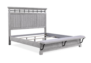 English Elm 1pc Rustic Charm Queen Bed with Soft Greige Finish, Natural Wood Grain Footboard Bench Panel Gray 86 L x 9.75 W x 5.5 H B2741S00189