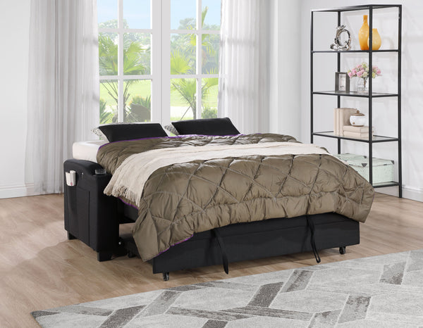 English Elm Bennett Convertible Fabric Sleeper Loveseat with Usb Port Cupholders and Storage Pocket B061S00845
