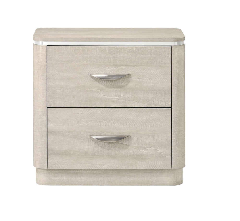 English Elm Contemporary Glam Nightstand Glossy White Lacquer Chrome Legs Dovetail Drawer Bedroom B2741P433336