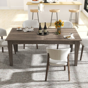 English Elm Dining Extendable Table 106.5" Long Family Dining Table for Small Spaces Melamine Woodgrain Top Dark Oak W331S00176