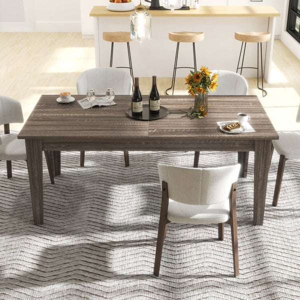 English Elm Dining Extendable Table 106.5" Long Family Dining Table for Small Spaces Melamine Woodgrain Top Dark Oak W331S00176