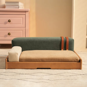 English Elm Modern Oak Veneer Pet Bed with Chenille Upholstery and Orthopedic Foam Cushion Wood W3136P445673