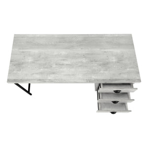 English Elm Computer Desk with Reclaimed Wood-Look Top, 3 Drawers, Compact 55" Workspace, Sturdy Metal Base Grey 60 L x 27 W x 6 H B2710P219793