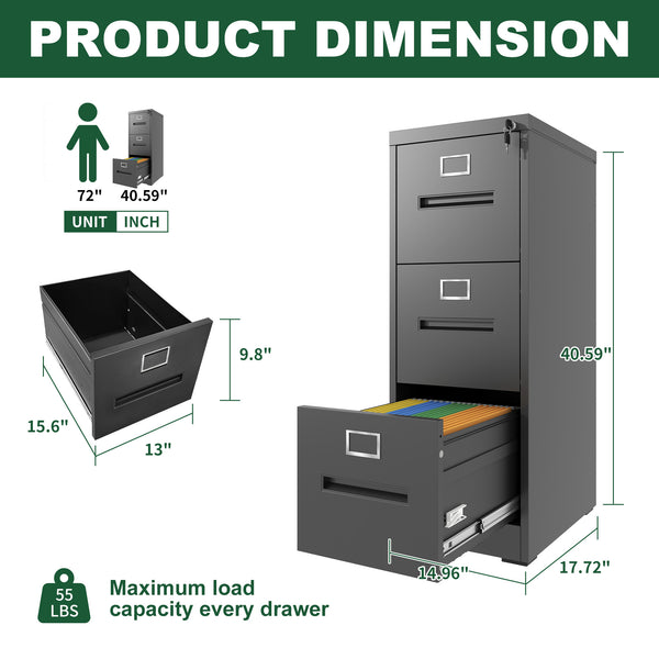 English Elm 3 Drawer Steel Vertical File Cabinet with Lock for Home Office Legal Letter Folders T2398P272052