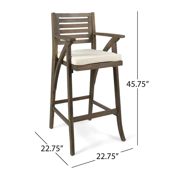 English Elm Christopher Knight Home® - HERMOSA Acacia 30" Outdoor Bar Stool Set of 2 with Weather-Resistant Cushions and Ladder-Back Design Grey 59244.00GRYMP2