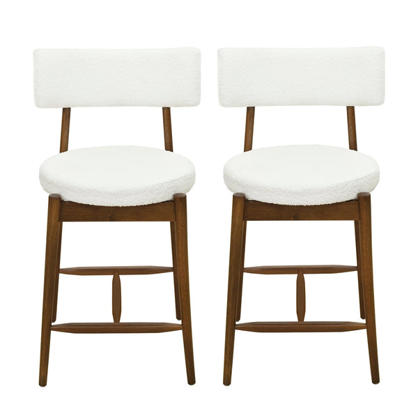 English Elm Christopher Knight Home® - Mid Century Modern Counter Stools Set Of 2 - Stylish Walnut Frame With Plush Beige Boucle Seats N771P205427T