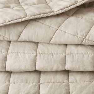 English Elm 3-piece French Linen Quilt Set Garment Washed Breathable Box Stitched Bedding Linen B035P408297