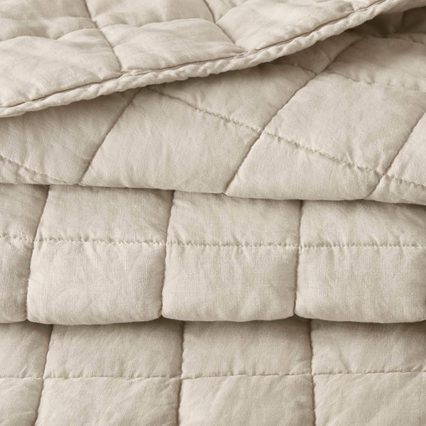 English Elm 3-piece French Linen Quilt Set Garment Washed Breathable Box Stitched Bedding Linen B035P408297