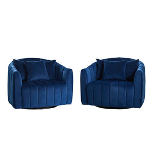 English Elm 40.1"w Velvet Swivel Barrel Chair Oversized Channel Tufted Accent Seat with Pillows W3118S00027