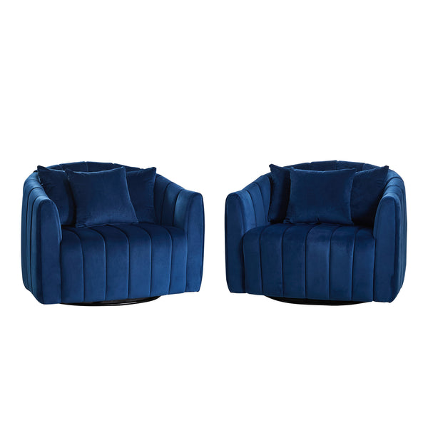 English Elm 40.1"w Velvet Swivel Barrel Chair Oversized Channel Tufted Accent Seat with Pillows W3118S00027