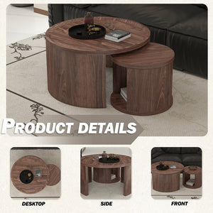 English Elm Round Nesting Coffee Tables Natural Wood Grain Scandinavian Set for Living Room W1727S00092