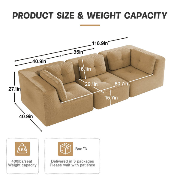 English Elm Modern Corduroy Modular Sectional Sofa Deep Seat Tufted Piping No Assembly Required Camel W714S01783