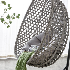 English Elm Egg Swing Chair Woven Rattan Basket Seat with Stand Cushion for Patio Bedroom W1512P498597