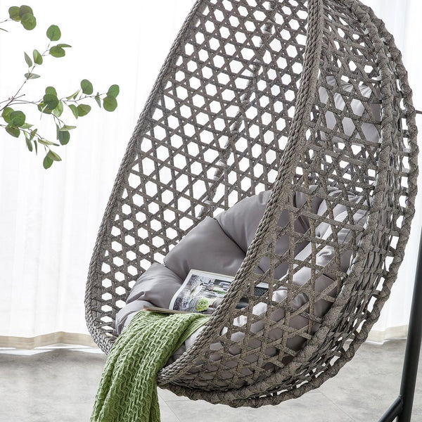 English Elm Egg Swing Chair Woven Rattan Basket Seat with Stand Cushion for Patio Bedroom W1512P498597
