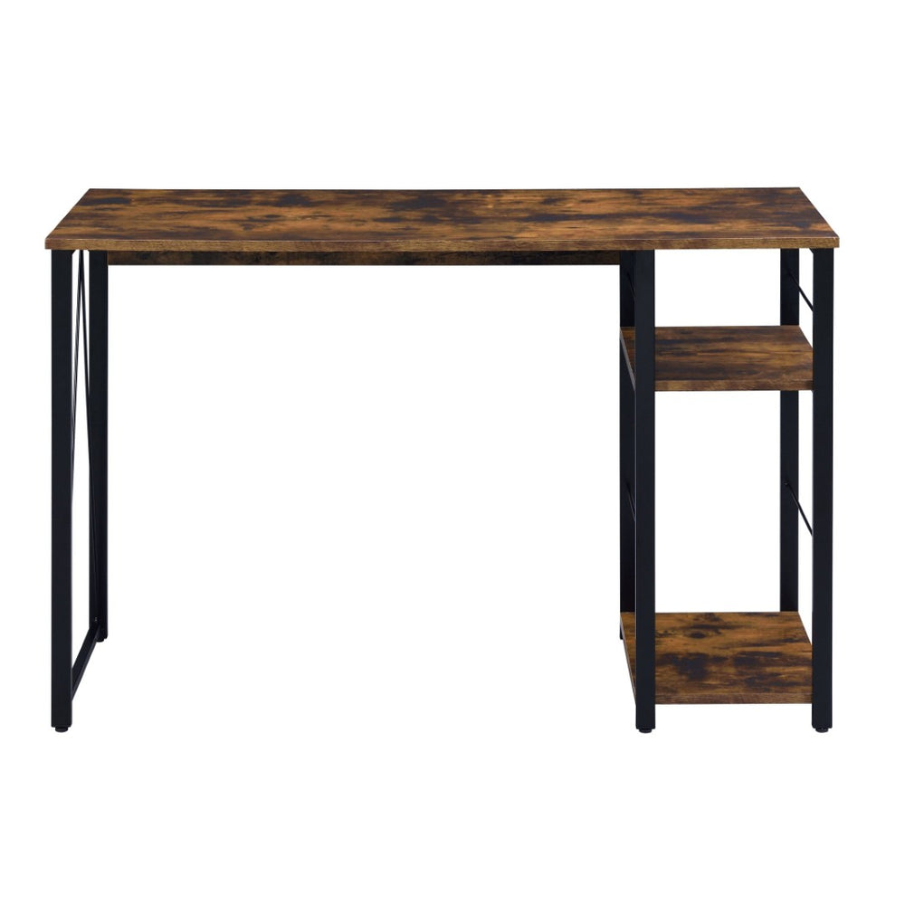 English Elm Weathered Oak And Black Writing Desk With 2 Open Shelves - Stylish Industrial Home Office Solution B062P184541-GIGA