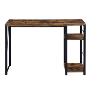 English Elm Weathered Oak And Black Writing Desk With 2 Open Shelves - Stylish Industrial Home Office Solution B062P184541-GIGA