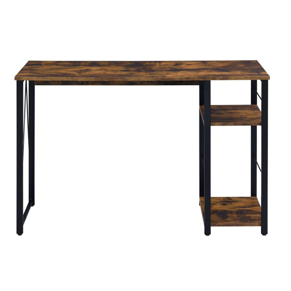 English Elm Weathered Oak And Black Writing Desk With 2 Open Shelves - Stylish Industrial Home Office Solution B062P184541-GIGA