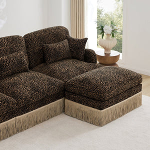 English Elm Comfy Chenille Leopard Print Loveseat with Tassel Trim Modular Sectional for Living Room Brown W5656S00010