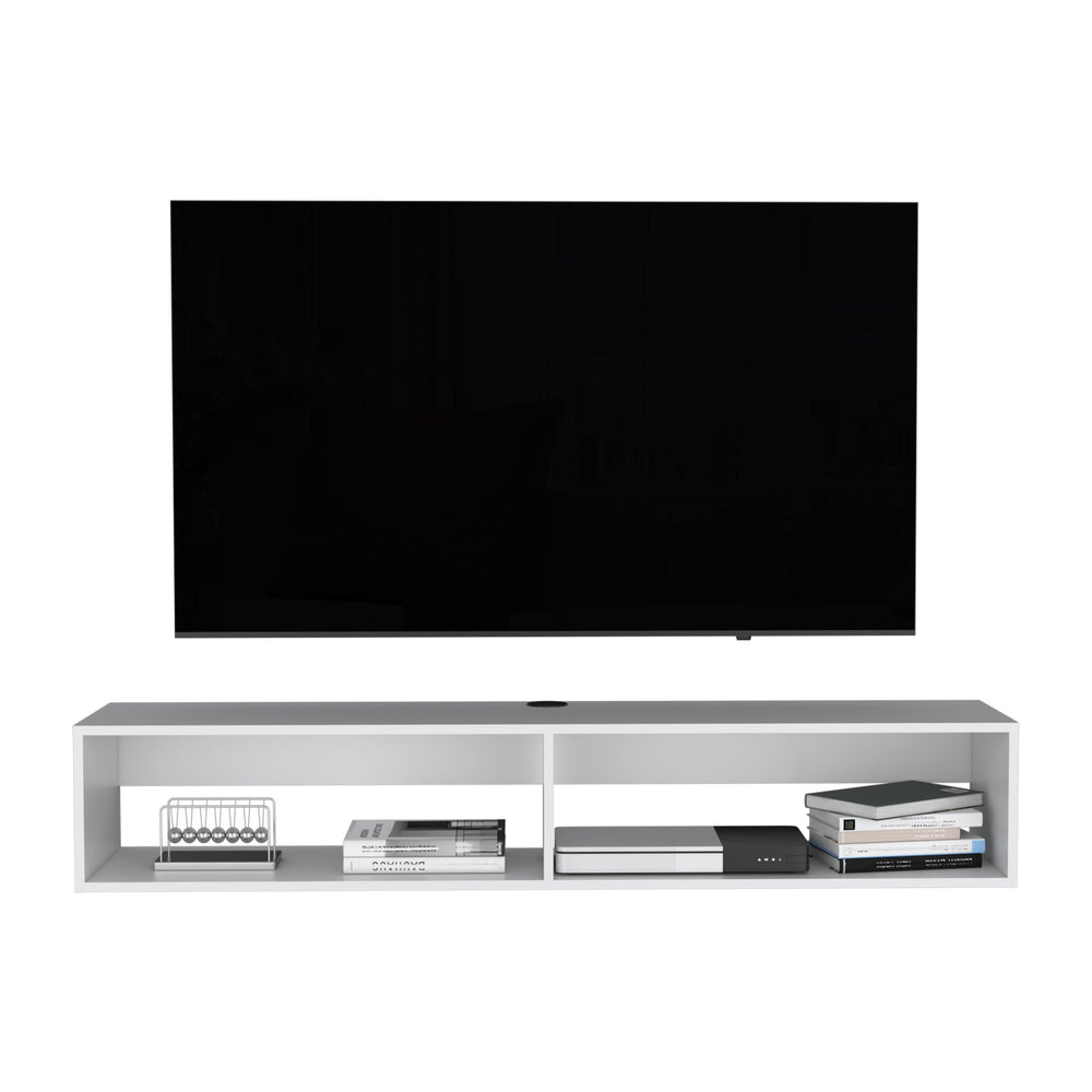 English Elm Warrior Floating TV Stand 59" Wall Shelf with Two Open Shelves, Cable Management, Sturdy 50lb Capacity White 65 L x 18 W x 3.6 H B070P224231