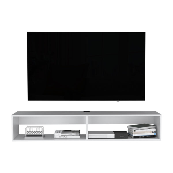 English Elm Warrior Floating TV Stand 59" Wall Shelf with Two Open Shelves, Cable Management, Sturdy 50lb Capacity White 65 L x 18 W x 3.6 H B070P224231