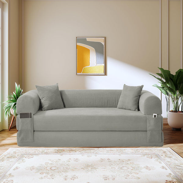 English Elm Convertible Corduroy Sleeper Sofa Queen Fold Out Bed with Dual Storage Pockets Light Gray W3396P483179