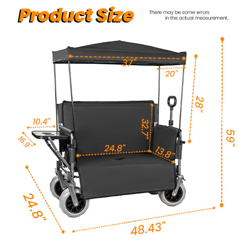 English Elm 3-in-1 Collapsible Wagon with Canopy Bench Tabletop and All-terrain Wheels for Camping Black W2932P417654