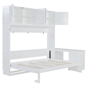 English Elm Queen Murphy Bed With Desk & Storage Shelves - Versatile, Space-Saving Solution For Modern Homes N820S10034K-GIGA