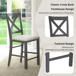 English Elm U_style Rubberwood Farmhouse Bar Table Set Expandable Crossback Chairs Bench Seating Grey WY000534AAE