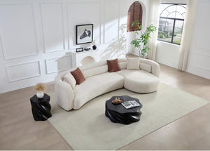 English Elm 132" Boucle L-shaped Sectional Sofa Curved Modular Design for Modern Living Rooms W2664S00105