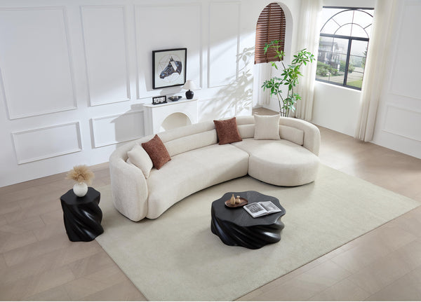 English Elm 132" Boucle L-shaped Sectional Sofa Curved Modular Design for Modern Living Rooms W2664S00105