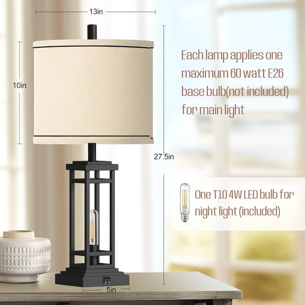 English Elm 27.5 Inch Farmhouse Bronze Table Lamp Set with Usb Charging Ports for Bedroom Decor W3355P440796