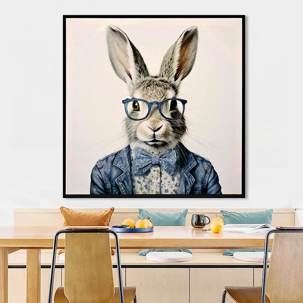 English Elm Gallery Dapper Bunny Canvas Art in Cobalt Blue Suit — Modern Stretched Wall Print for Office Decor W3374P324198