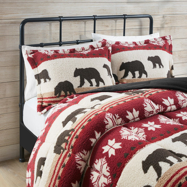 English Elm King/Cal King Tunbridge Printed Sherpa Comforter Set with Faux Mink Reverses, Hypoallergenic, Cozy Cabin Decor B035100528
