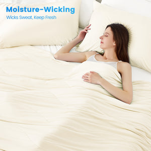 English Elm 1-piece Queen Cooling Comforter Nylon Spandex Shell Wave Quilted Breathable Lightweight Fill Ivory B035P408405