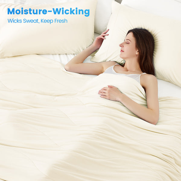 English Elm 1-piece Queen Cooling Comforter Nylon Spandex Shell Wave Quilted Breathable Lightweight Fill Ivory B035P408405