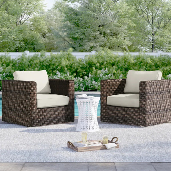 English Elm Set of 2 All-Weather Outdoor Chairs with Cushions, Fully Assembled Patio Club Chairs, Gray Wicker Durable Finish B120S00096