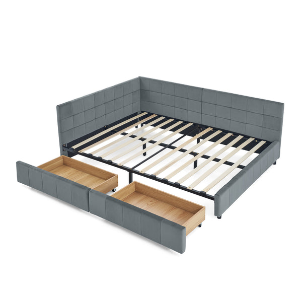 English Elm Full Size Velvet Upholstered Tufted Sofa Bed Frame With Storage, Grey Loveseat & Comfortable Seating W487S00308