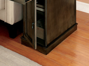 English Elm Transitional Side Table with Built-In USB & Power Dock, Pull-Out Cup Holder and Spacious Cabinet Storage Gray 15 L x 27 W x 27 H B2741P341687
