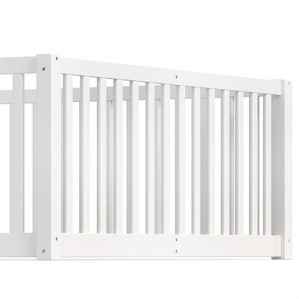 English Elm Twin Floor Bed Pine Wood Frame with Guardrails and Door for Safe Toddler Sleep Light White W1580P417670