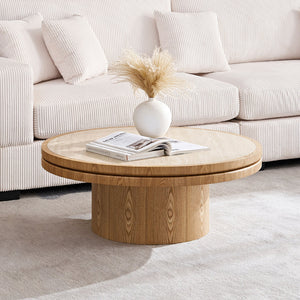 English Elm 35.43 Inch Round Sintered Stone Coffee Table with Mdf Pedestal Base for Modern Living W876S00342