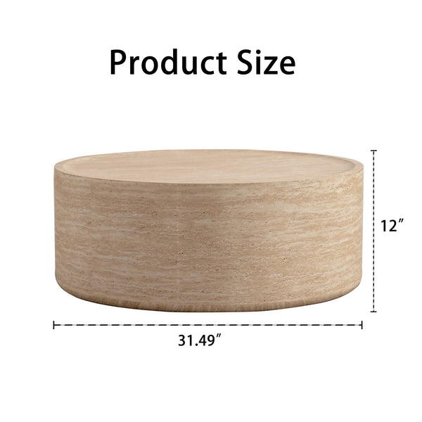 English Elm 31.5'' Round Drum Coffee Table with Amber Mars Texture for Modern Living Rooms W3081P394278
