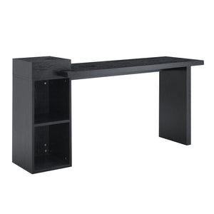 English Elm Modern Wood Grain Console Table with Two Tier Shelving for Entryway or Living Room Black W3875S00030