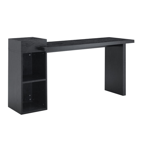 English Elm Modern Wood Grain Console Table with Two Tier Shelving for Entryway or Living Room Black W3875S00030