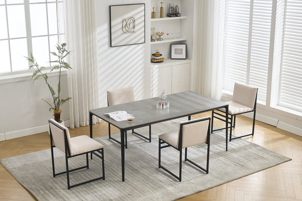 English Elm Modern Upholstered Dining Chairs Set of 2 with Linen-Like Fabric, High-Resilience Foam and Metal Frame Elegant Comfort Ivory W1249P257008